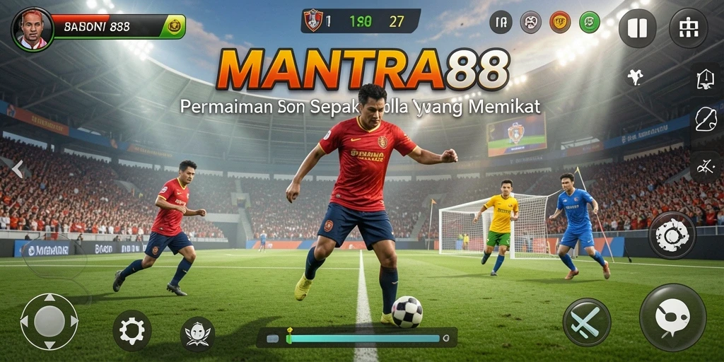 Tampilan gameplay seru dalam MANTRA88 dengan aksi sepak bola yang mendebarkan.