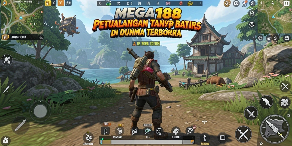 Tangkapan layar dari gameplay MEGA188 menunjukkan keindahan dunia terbuka.